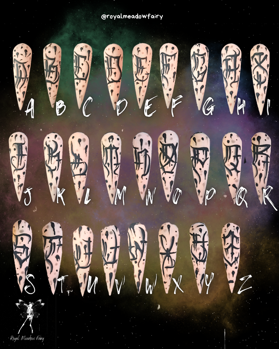 alphabet metal font press on nails UK alt goth