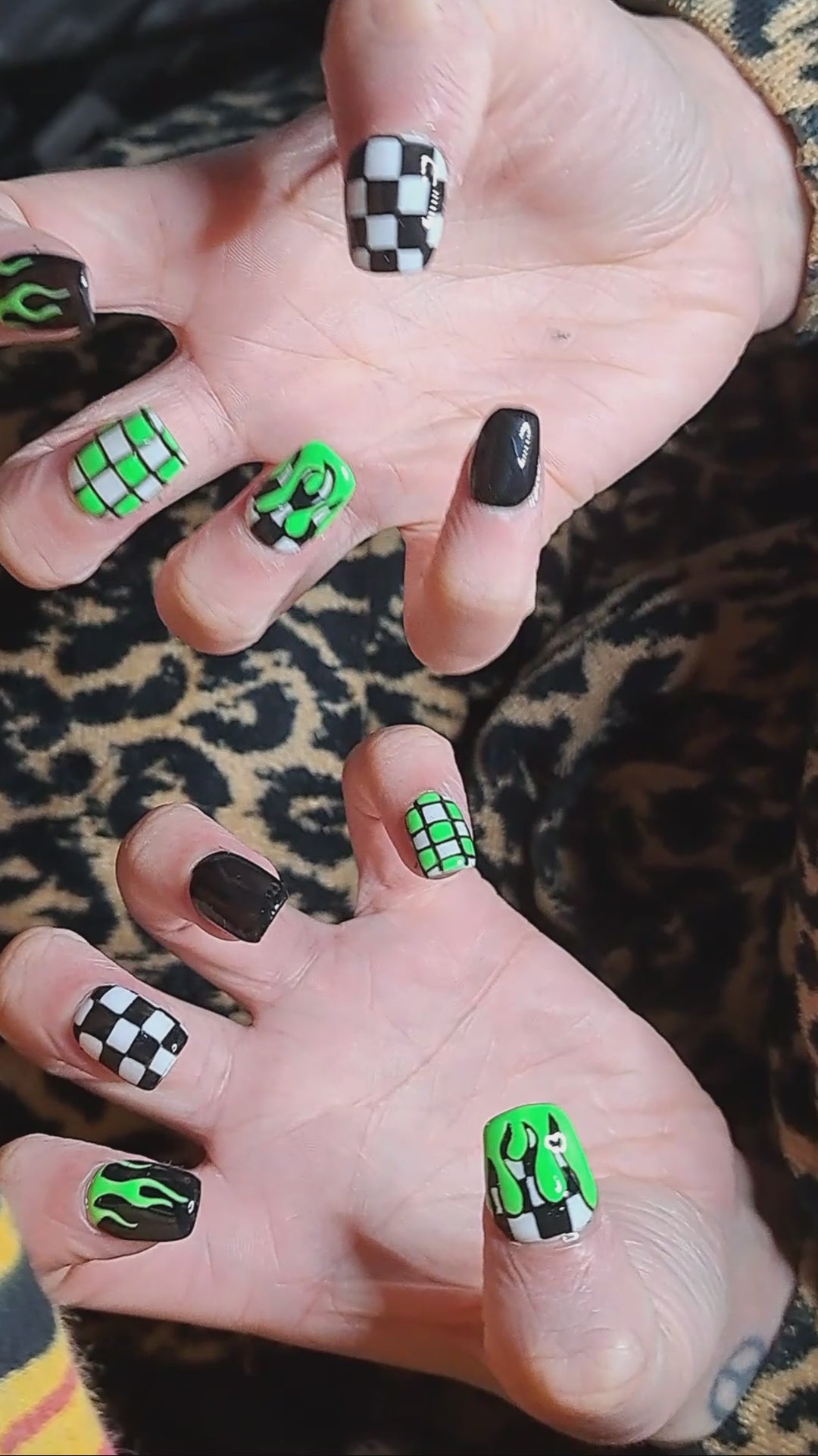emo alt checkerboard and flame press on nails UK