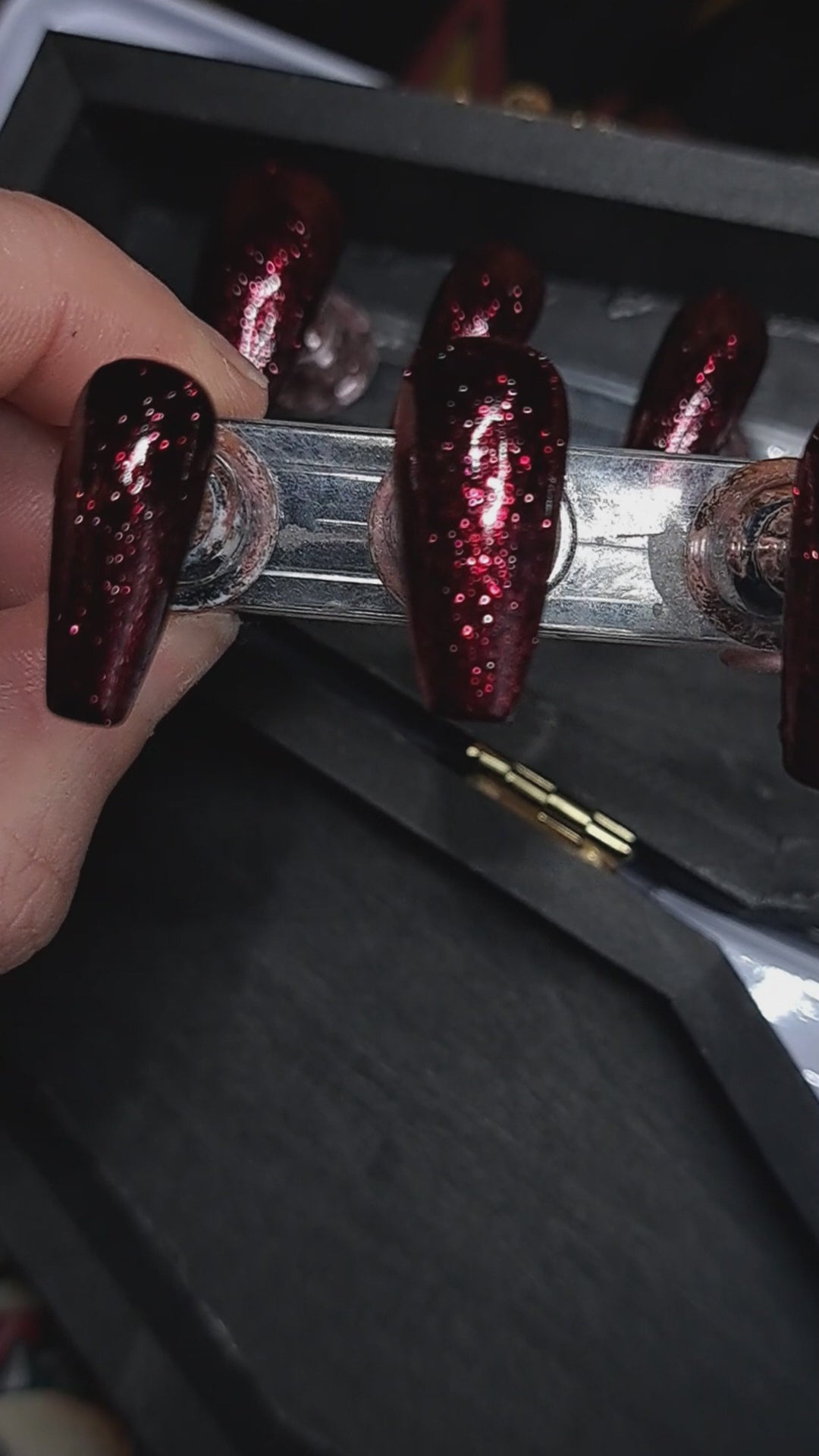 deep red glitter press on nails