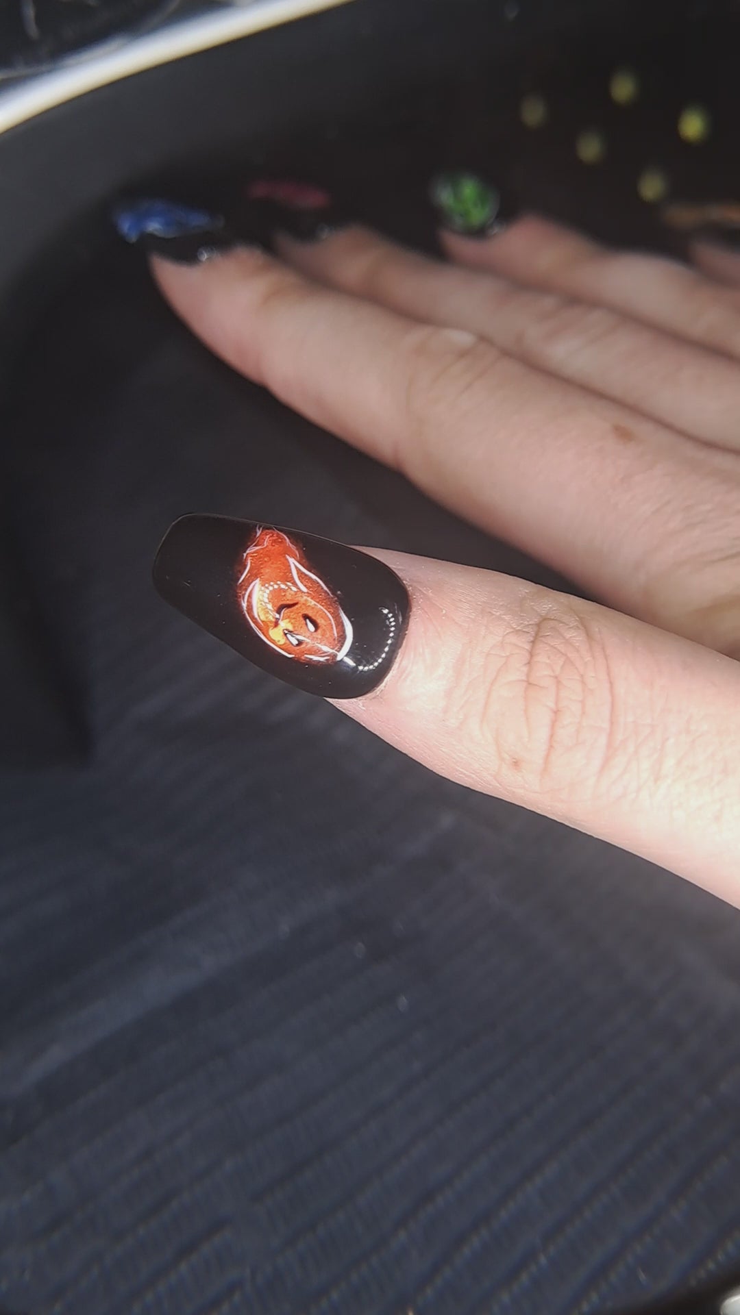 black ghost spooky cute halloween press on nails neon rainbow colourful