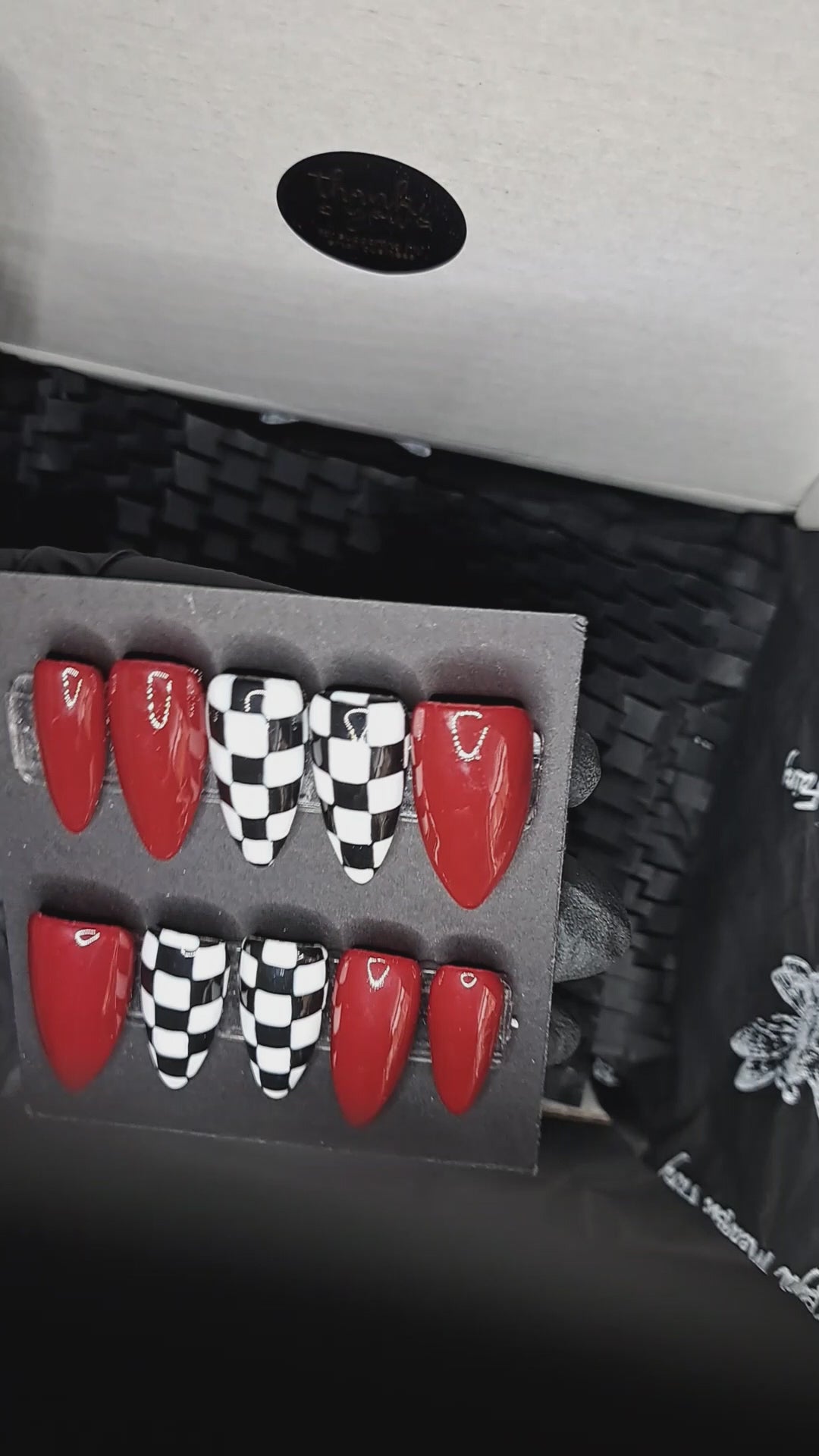 emo red and checked black and white press on nails uk