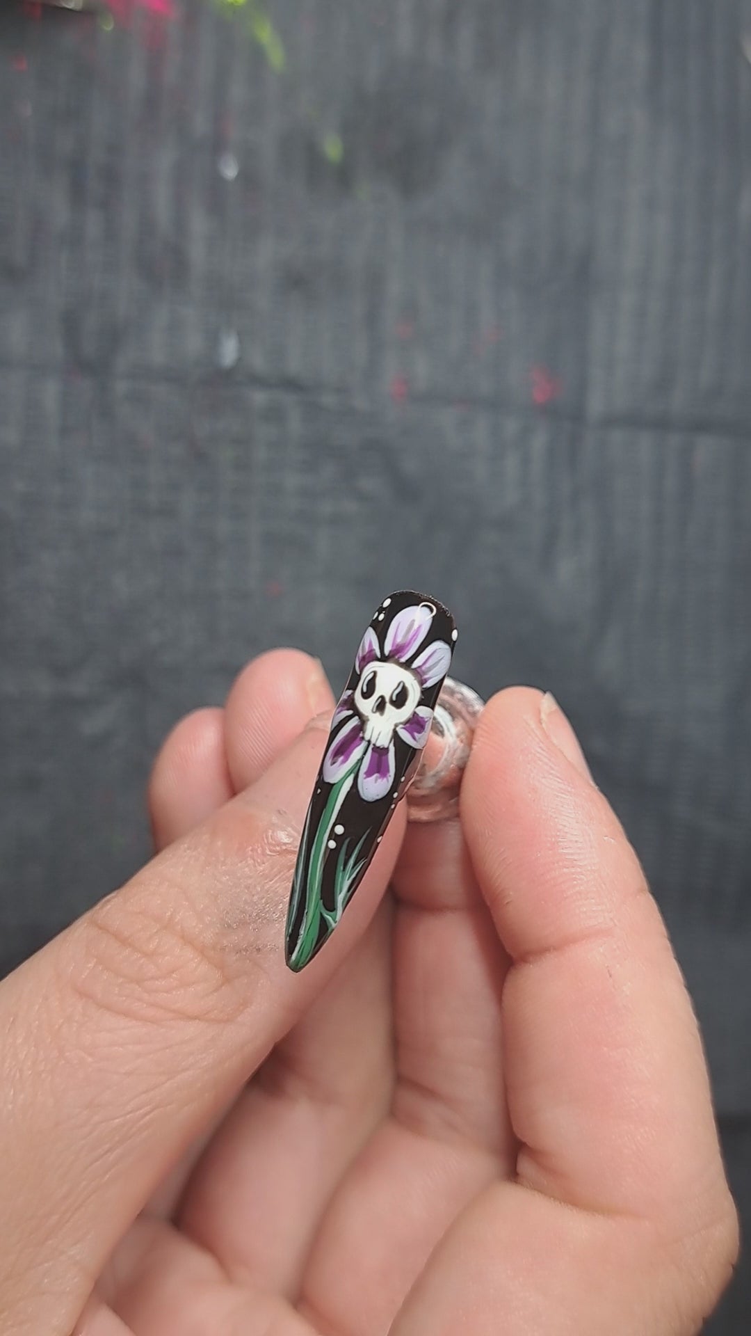 skull flower gothic alt press on nails handmade UK