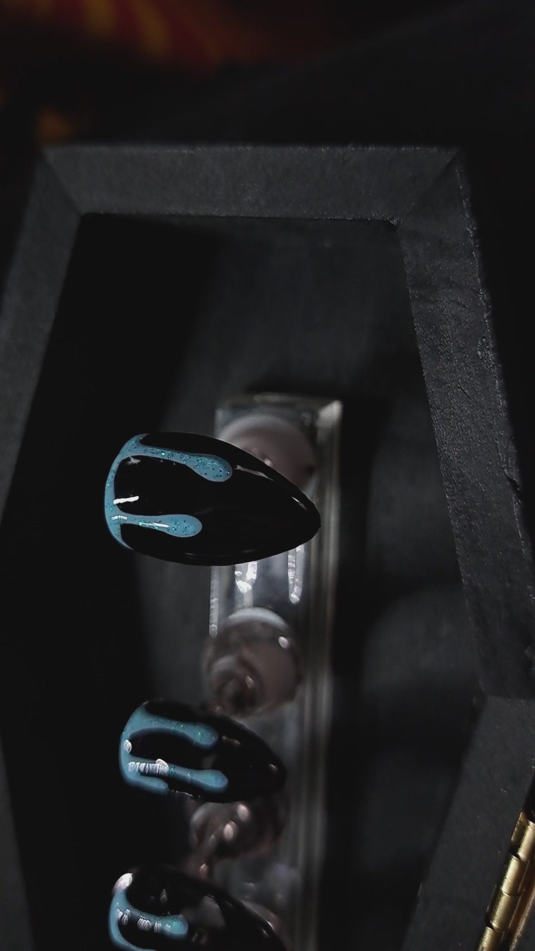 black best quality press on nails with blue glitter drips