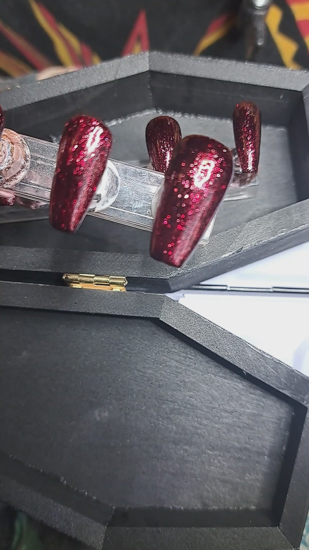 red glitter false press on nails