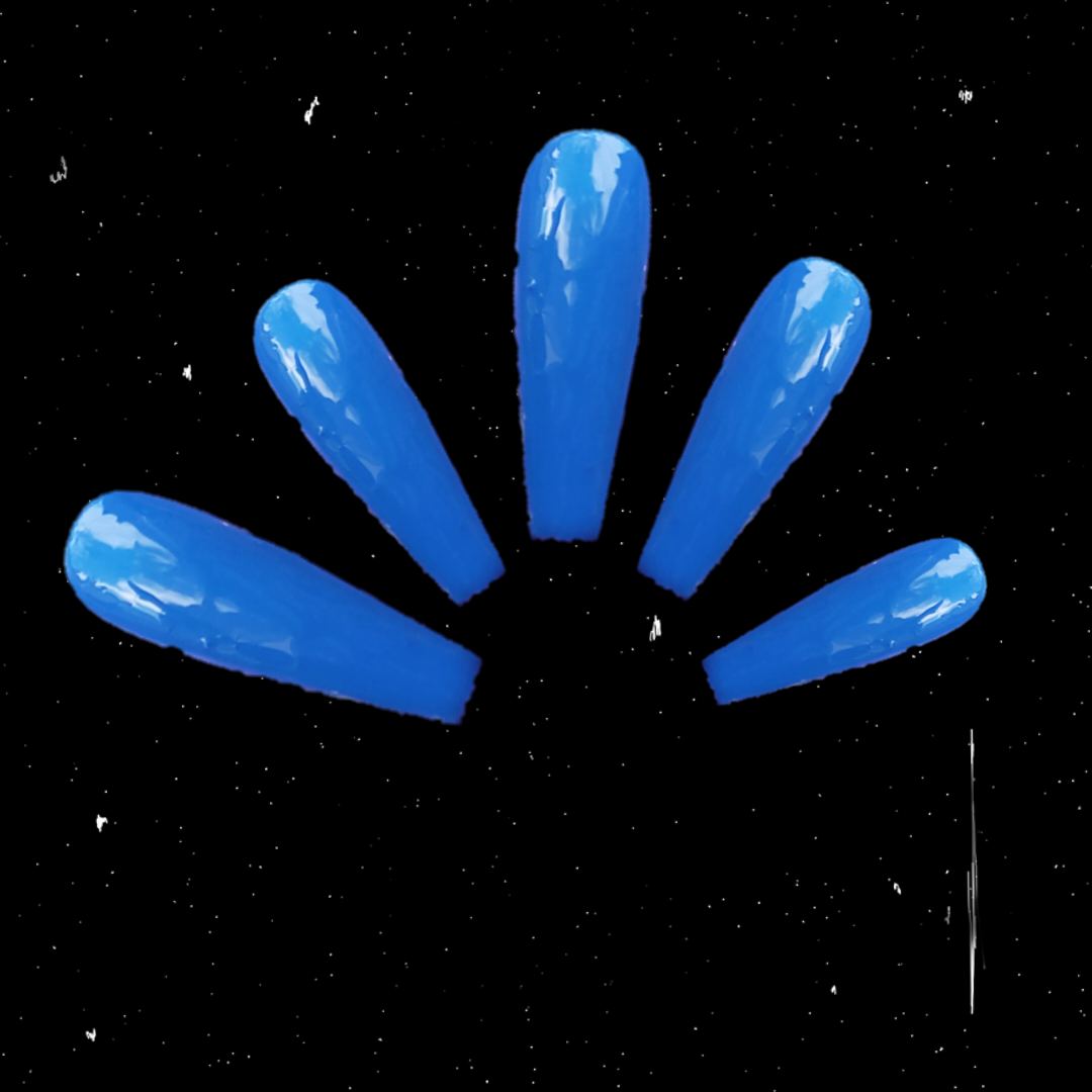 blue press on nail enhancements long coffin gloss