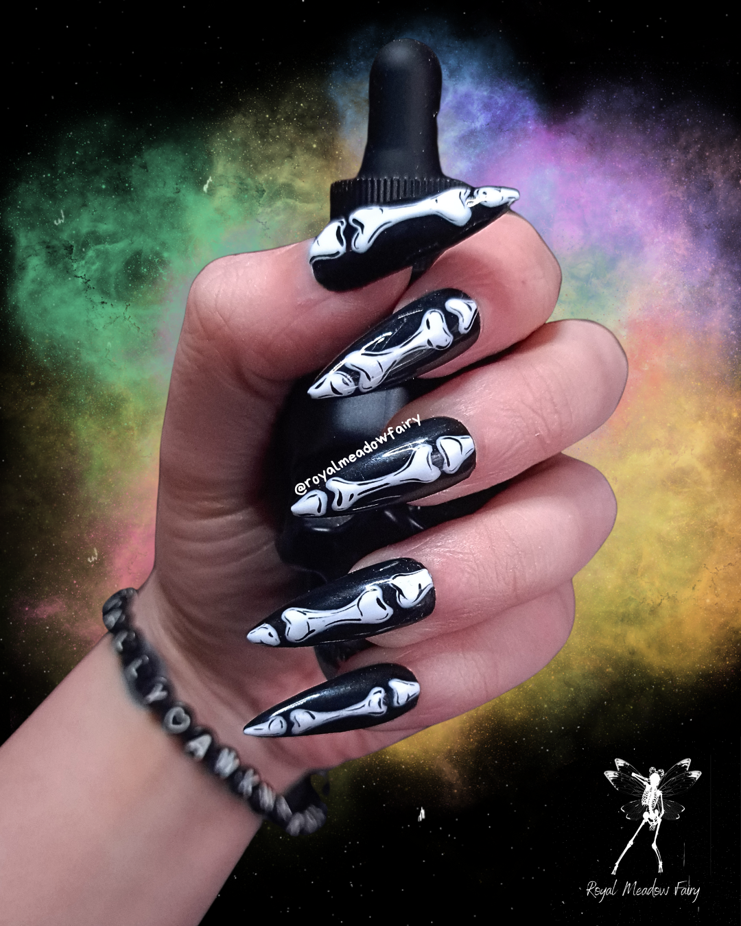 skeleton skull and bones nail art