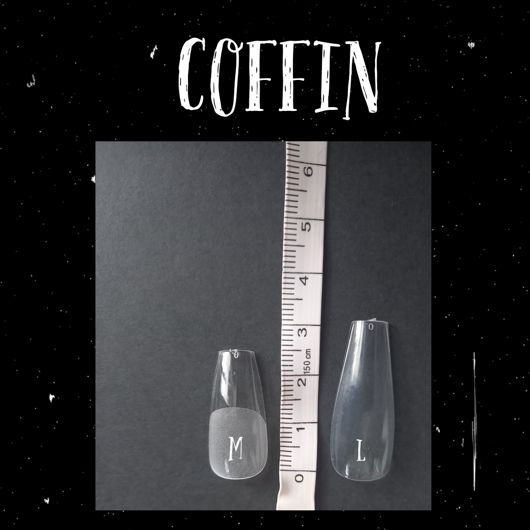 coffin stick-on false nail enhancements length options and measurements guide in cm and mm 