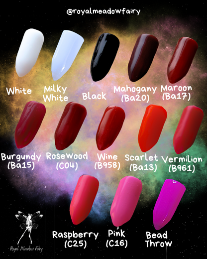 false nail chart colour options purple, red, black and white 