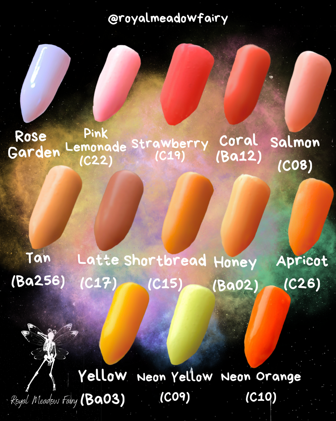 fake nail colour chart pink peach nude yellow 