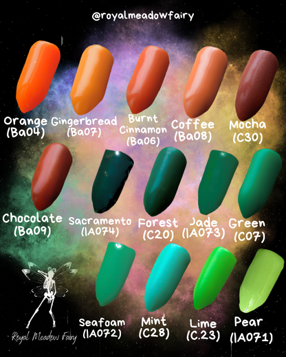 press on nail colour options yellow, orange, brown, green 