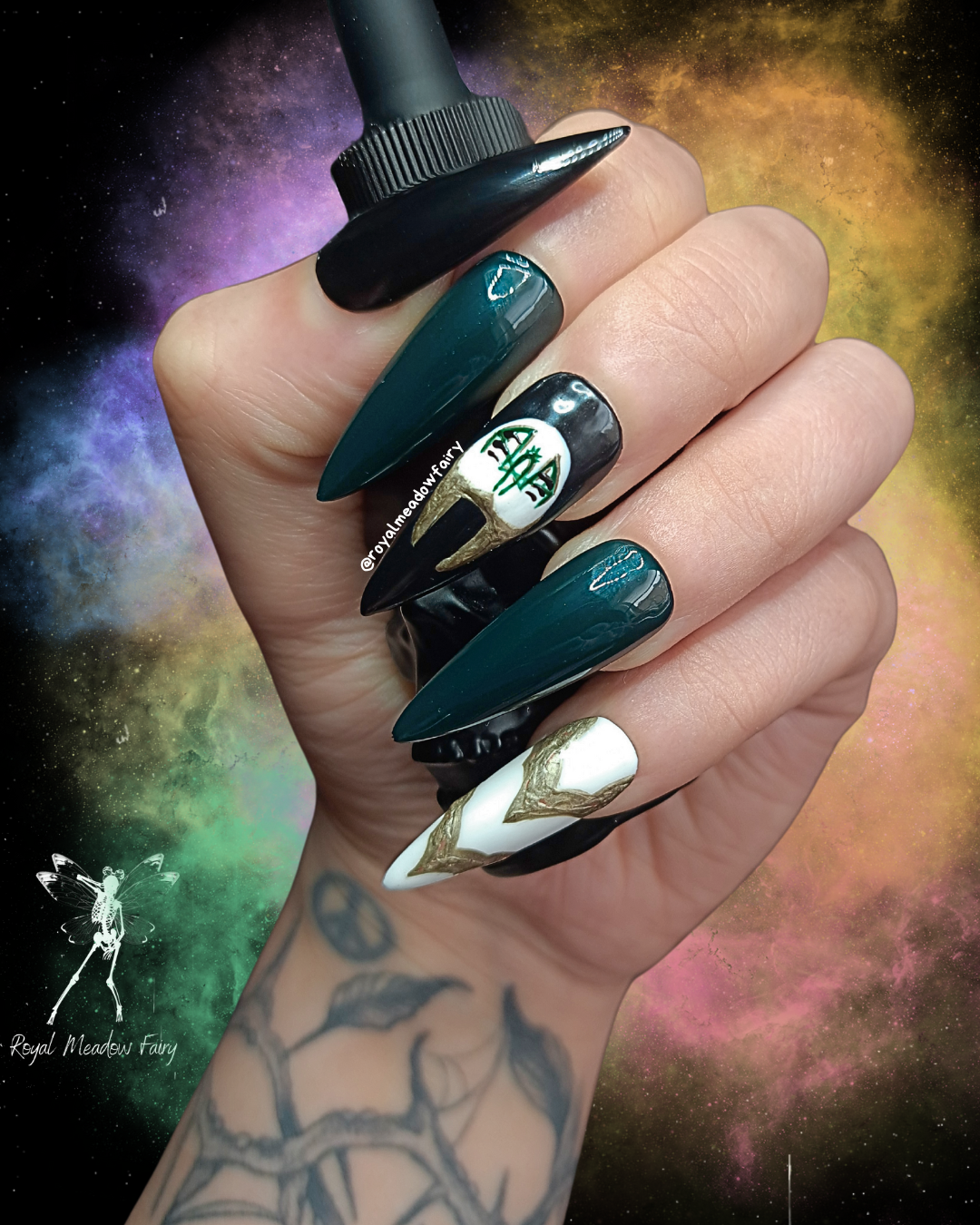 UK alt emo gothic press on nails with sleep token vessel nail art design 