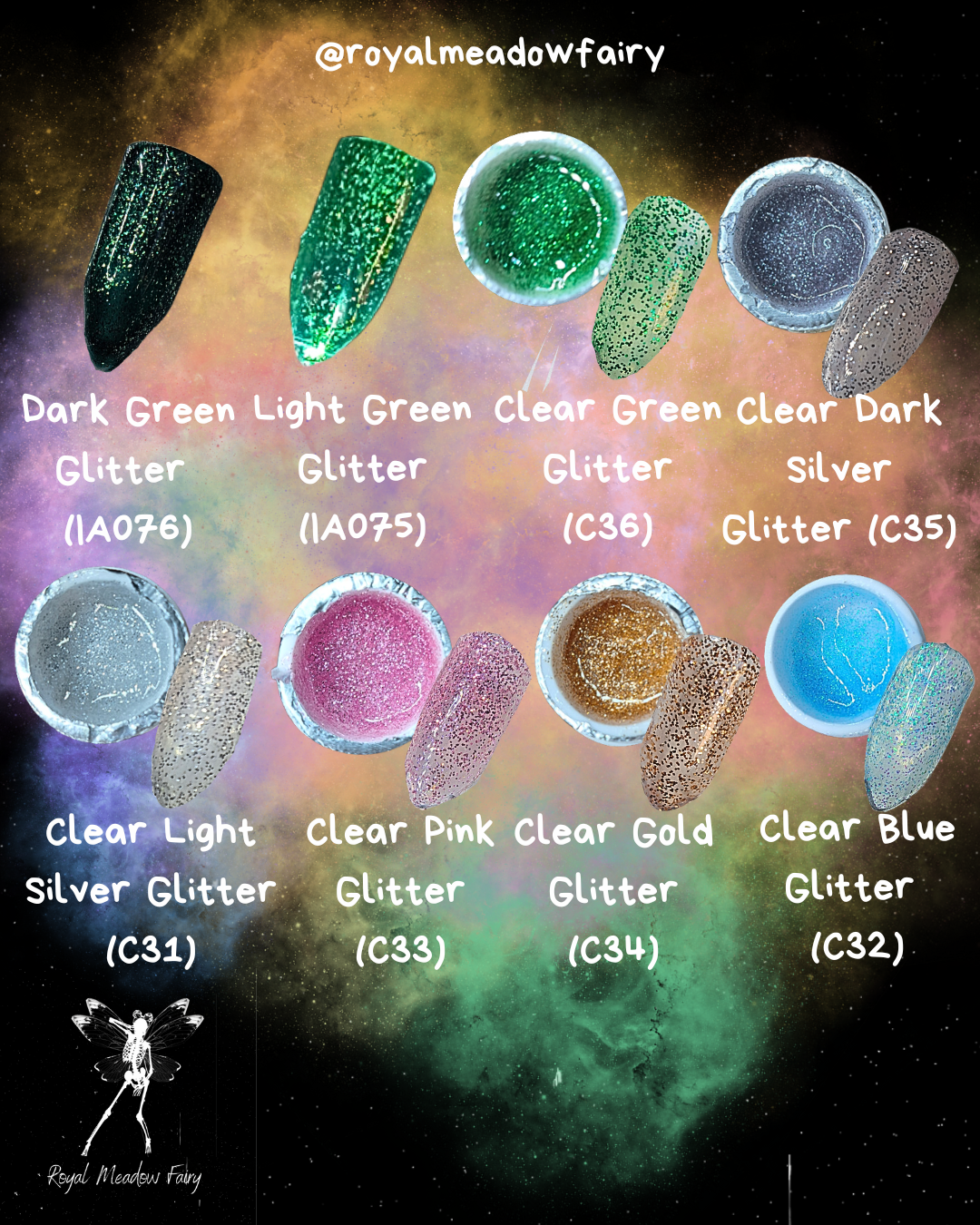 glitter colour options for uk press on nails 