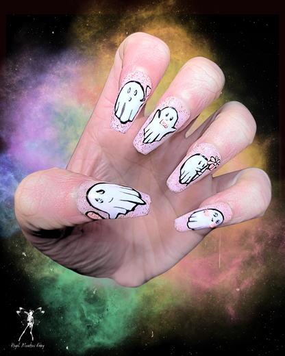 glitter ghost valentines press on nails 