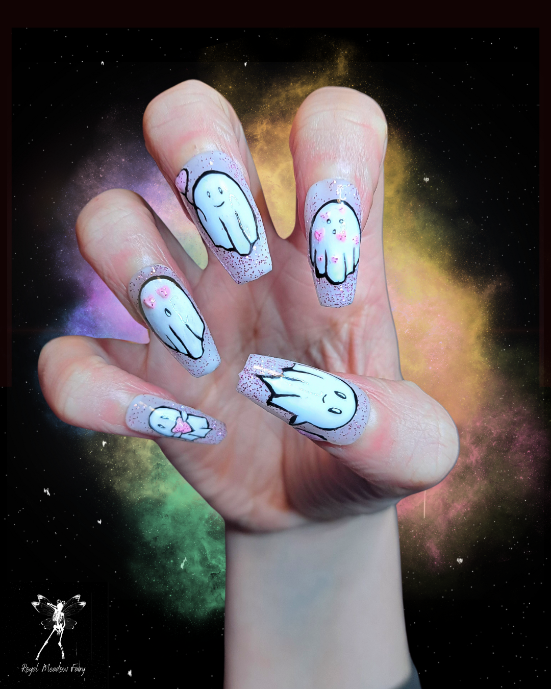 glitter valloween ghost press on nails 