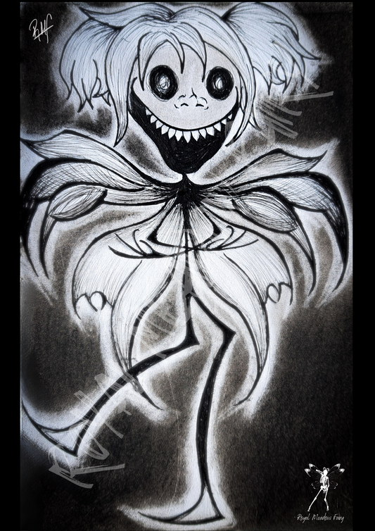 dark creepy fairy drawing art print 