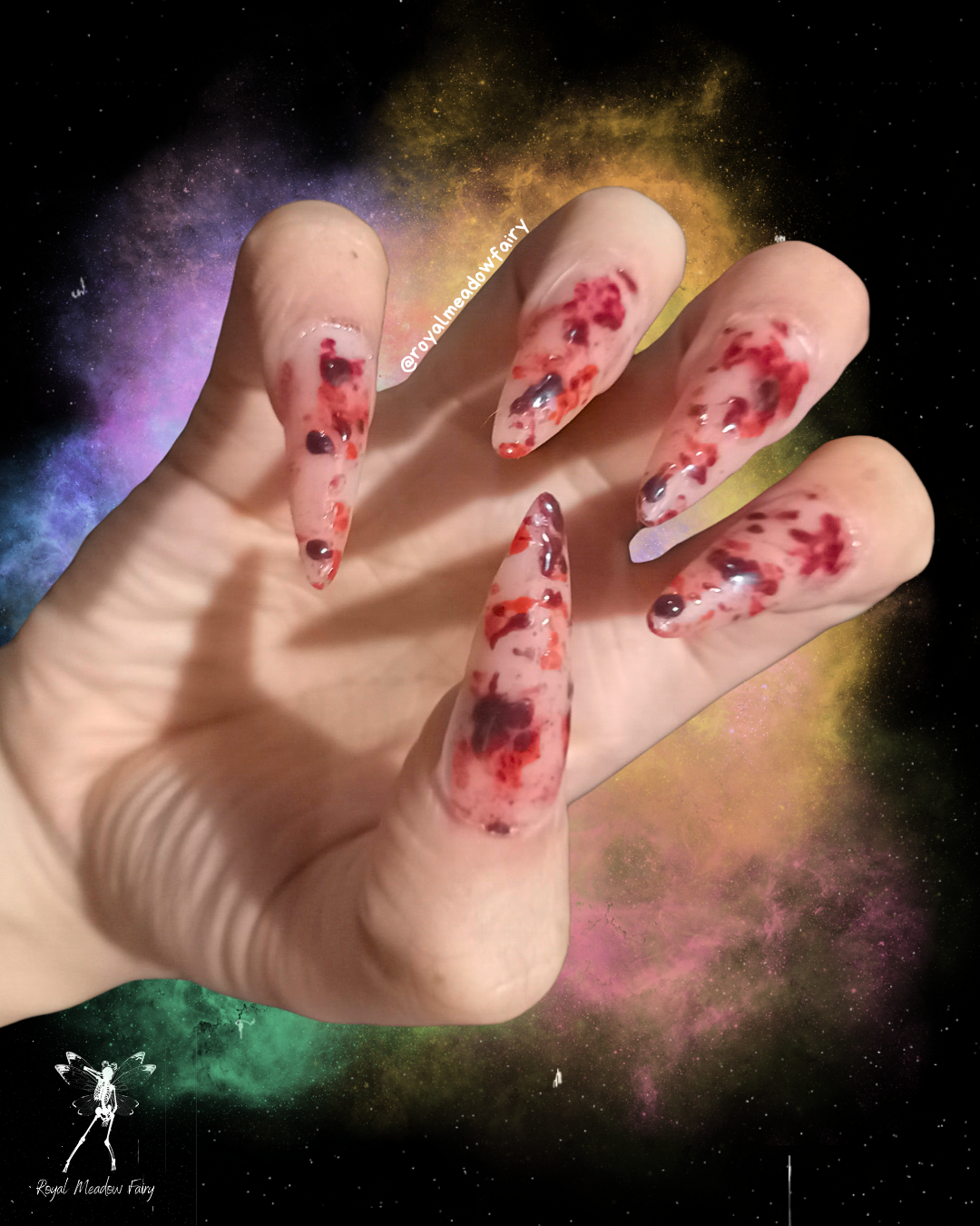 slasher movie press on nails realistic spooky horror cosplay bloody nail art design 