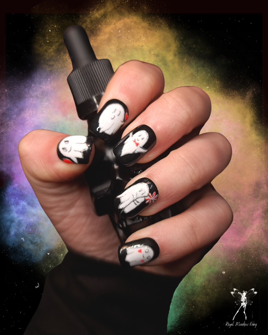 black ghost valloween press on nails 