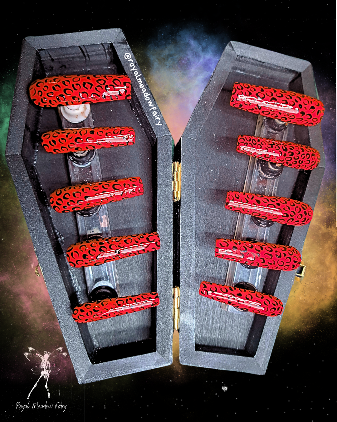 scarlet red leopard print UK alt press on nails 