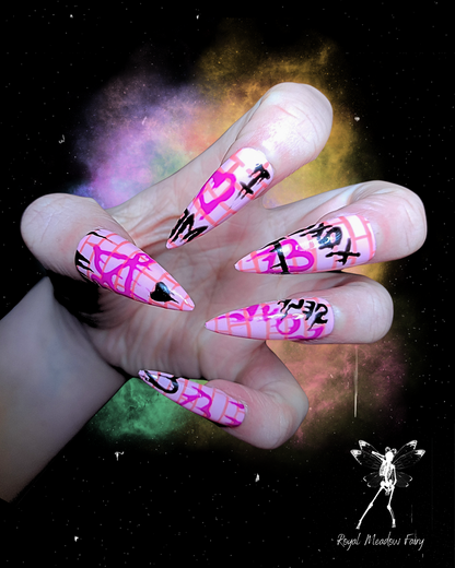 pink graffiti self love valentines press on nails 