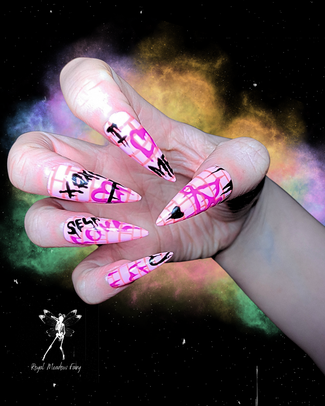 paint drip graffiti style nail art press on nails valentine