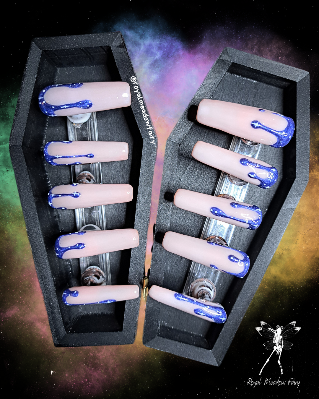 nail art of purple drip with white stars alt witchy UK durable press on nails 