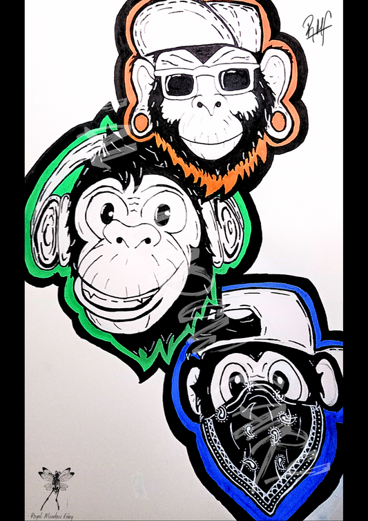 three wise monkeys cholo urban art see no evil, hear no evil, speak no evil 