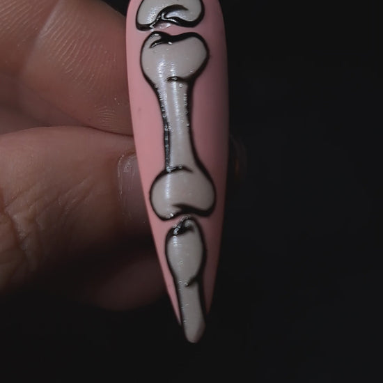 Cute spooky Halloween UK press on nails skeleton bone pink 