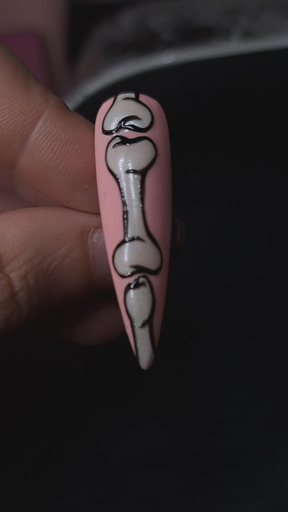 Cute spooky Halloween UK press on nails skeleton bone pink 