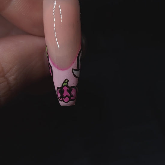 pink cute Halloween pumpkin and ghost french nail press on nails 