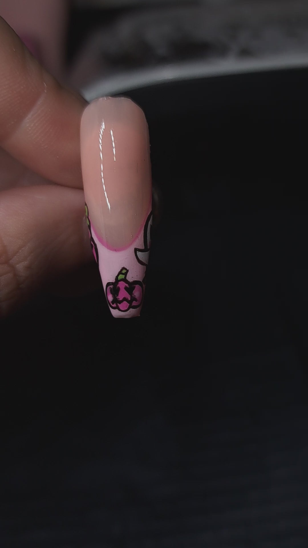 pink cute Halloween pumpkin and ghost french nail press on nails 