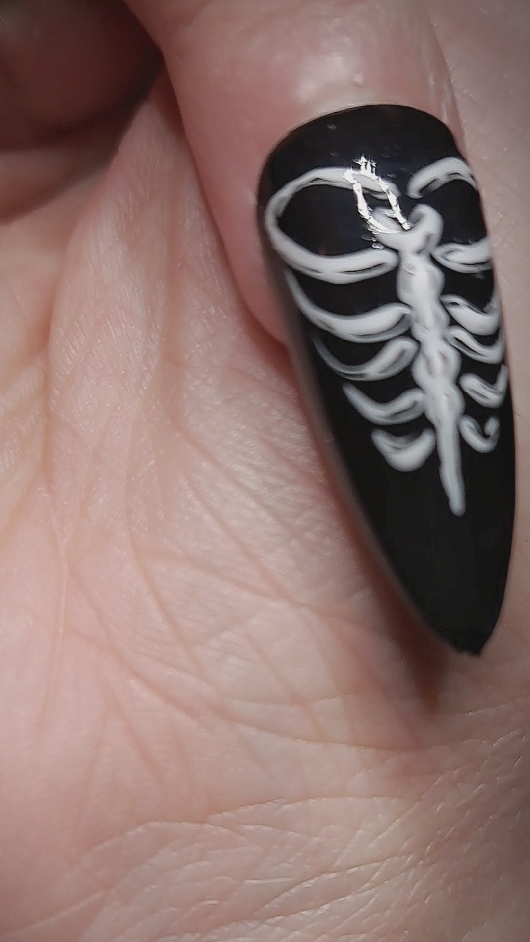 black press on nails with emo skeleton ribcage love heart valentines nail art design 