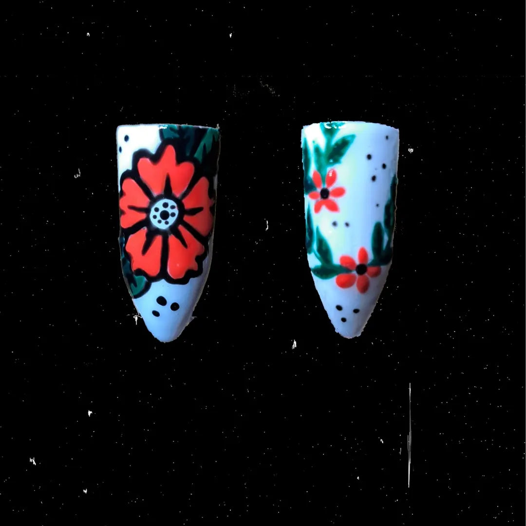 trad tattoo flowers press on nails 